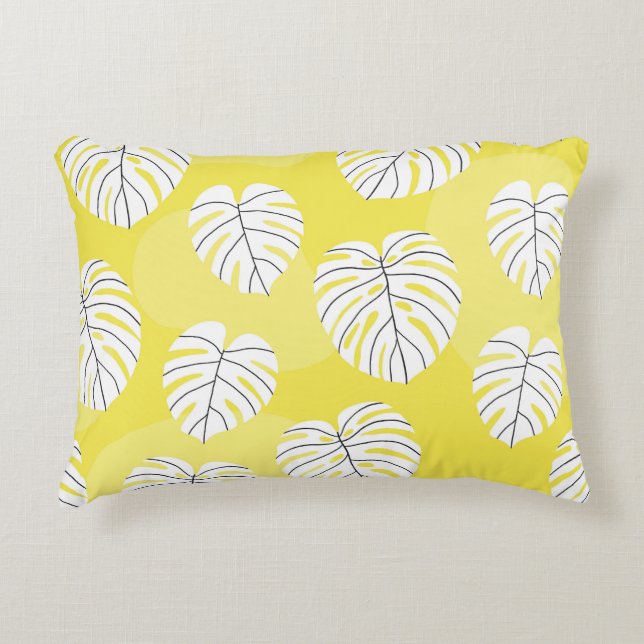 Monstera leaves, bright yellow background. decorative cushion (Front)