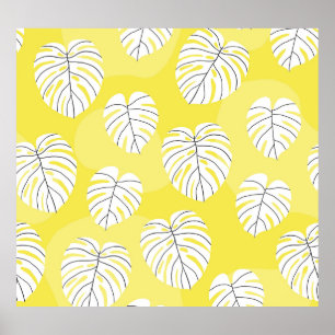 Monstera leaves, bright yellow background. poster