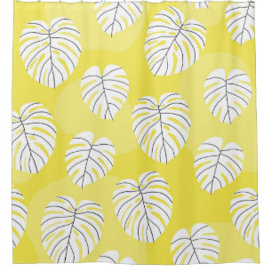 Monstera leaves, bright yellow background. shower curtain