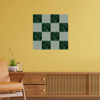  Monstera Leaves Chequered Pattern Poster