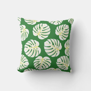 Monstera Leaves, Dark Green Vintage. Cushion