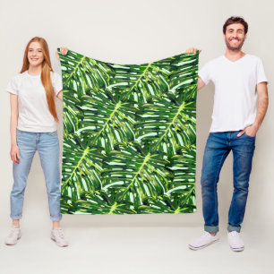 Monstera Leaves Fleece Blanket Greenery