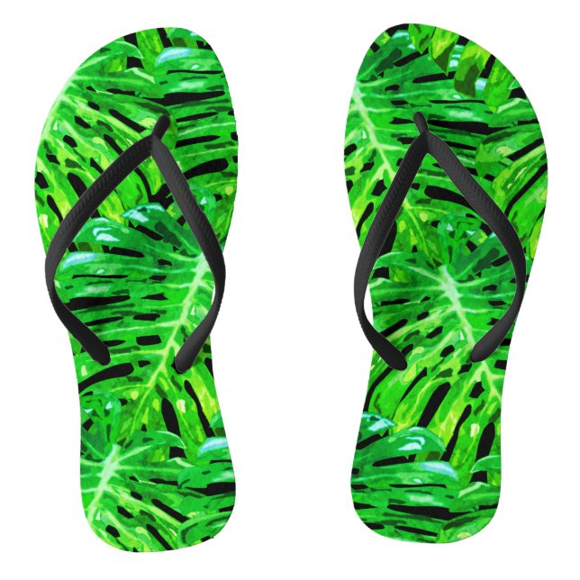 Monstera Leaves Flip Flops Green (Footbed)
