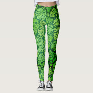 Monstera leaves floral pattern leggings