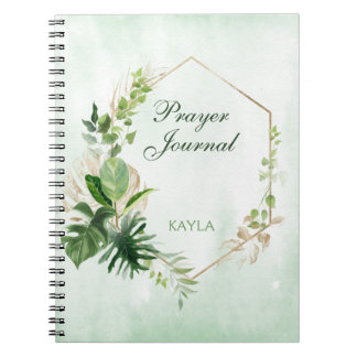 Monstera Leaves Gold Frame Name Prayer Journal