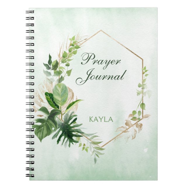 Monstera Leaves Gold Frame Name Prayer Journal (Front)