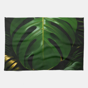 Monstera Leaves Gold Jungle Glamour Tea Towel