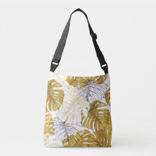 Monstera Leaves: Golden White Crossbody Bag