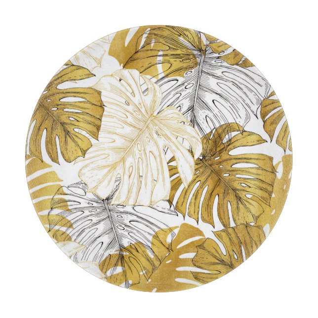 Monstera Leaves: Golden White Cutting Board (Front)