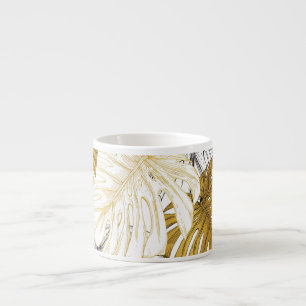 Monstera Leaves: Golden White Espresso Cup