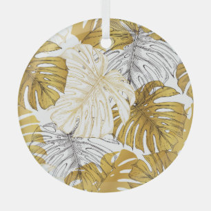 Monstera Leaves: Golden White Glass Tree Decoration