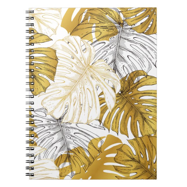 Monstera Leaves: Golden White Notebook (Front)