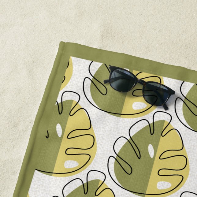 Monstera Leaves - Green Beach Towel (In Situ)