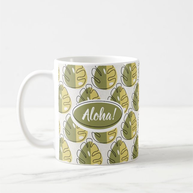 Monstera Leaves - Green Coffee Mug (Left)