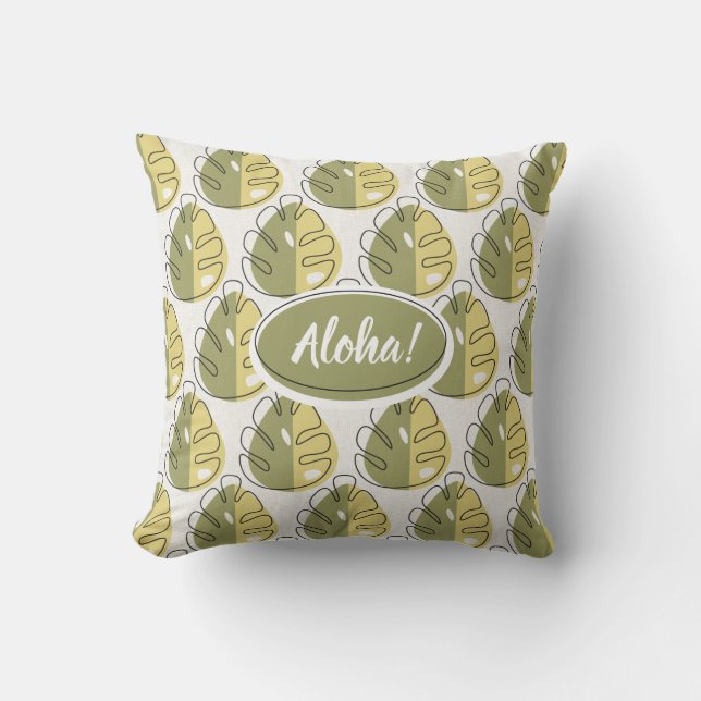 Monstera Leaves - Green Cushion (Front)
