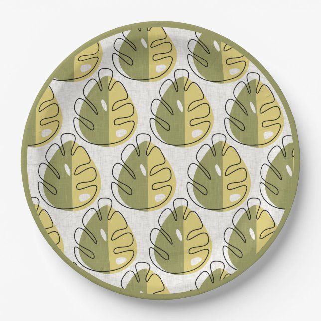 Monstera Leaves – Green Paper Plate (Front)