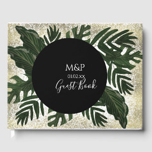 Monstera Leaves Handdrawn Greenery Wedding Guest Book