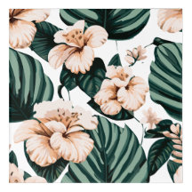 Monstera leaves hibiscus