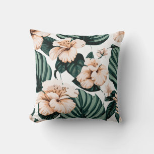 Monstera leaves hibiscus cushion