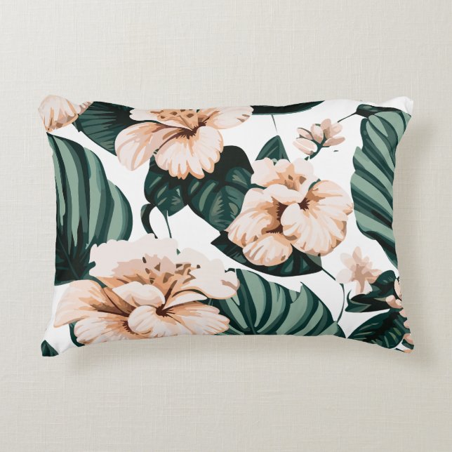 Monstera leaves hibiscus decorative cushion (Front)