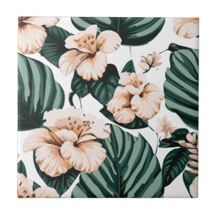 Monstera leaves hibiscus tile