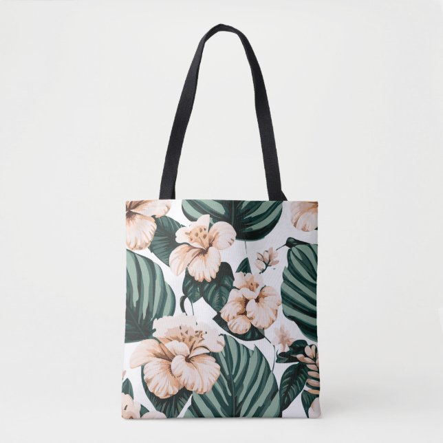Monstera leaves hibiscus tote bag (Front)