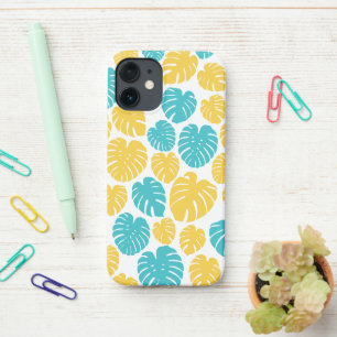 Monstera Leaves in Turquoise, Yellow, and White iPhone 12 Mini Case