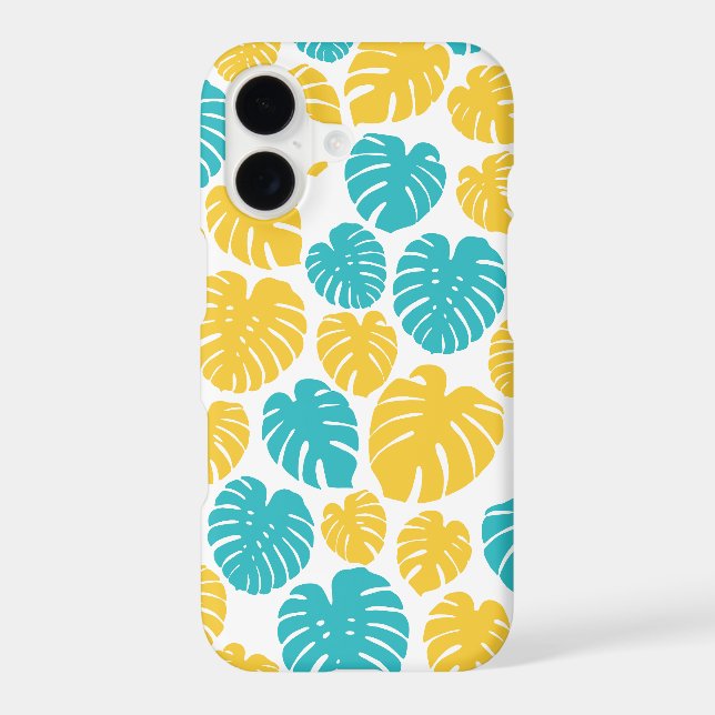 Monstera Leaves in Turquoise, Yellow, and White iPhone Case (Back)