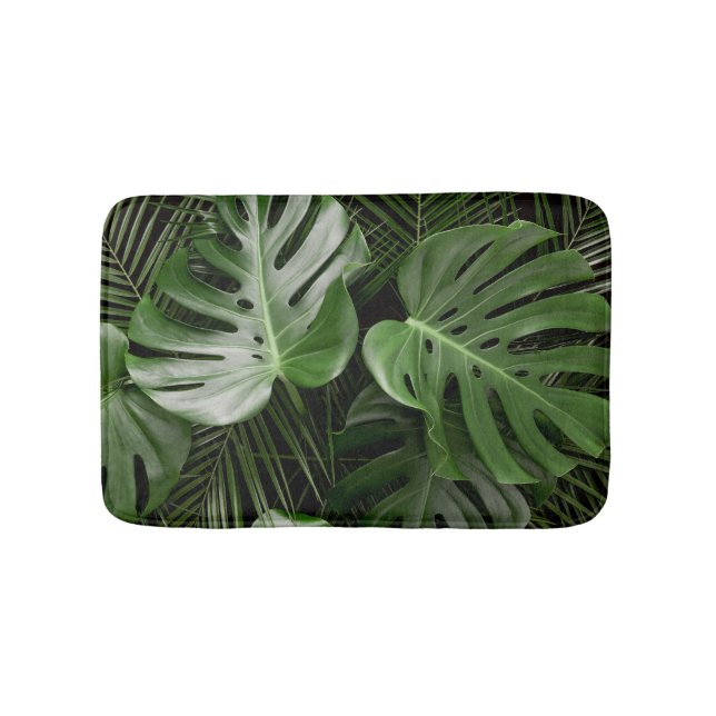 Monstera leaves, luxury tropical layout. bath mat (Front)