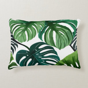 Monstera Leaves Modern Watercolor Botanical Decorative Cushion