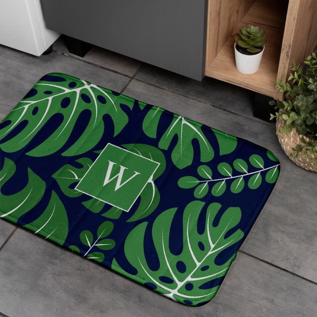 Monstera Leaves Monogrammed Bath Mat (Creator Uploaded)