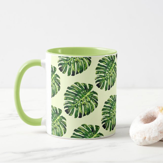 Monstera Leaves Mug - Choose Colour (With Donut)