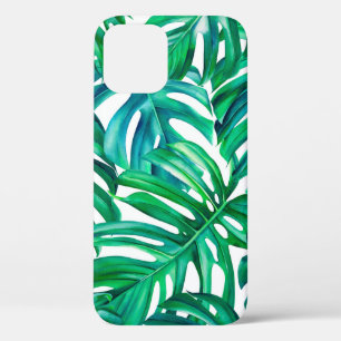 Monstera leaves on isolated background, watercolor iPhone 12 case