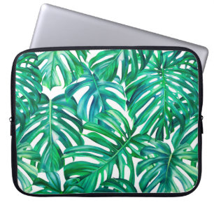 Monstera leaves on isolated background, watercolor laptop sleeve