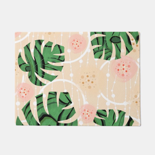 Monstera leaves on pink.  doormat (Front)