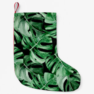 Monstera leaves pattern small christmas stocking