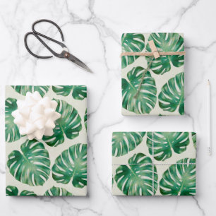 Monstera Leaves Pattern Wrapping Paper Sheet