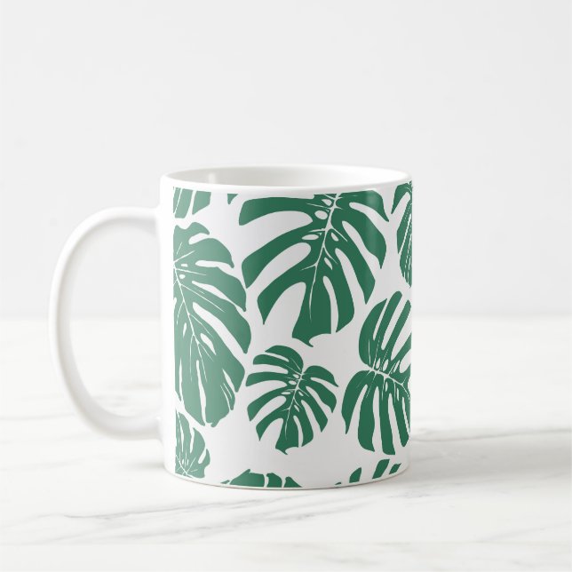 Monstera leaves seamless, decorative pattern. coffee mug (Left)