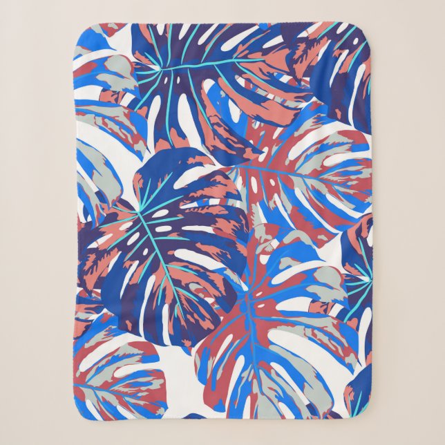 Monstera leaves seamless pattern sherpa blanket (Front)