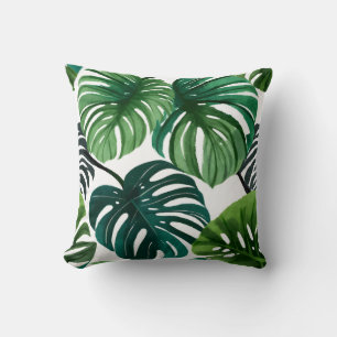 Monstera Leaves   Simple Modern Watercolor Cushion