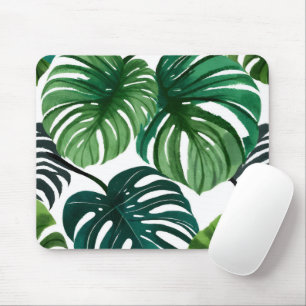 Monstera Leaves Simple Modern Watercolor Mouse Mat