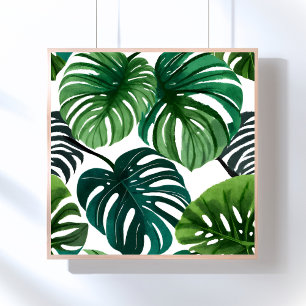 Monstera Leaves   Simple Modern Watercolor Poster