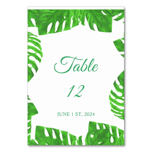 Monstera Leaves Thunder_Cove Table Number (Front)