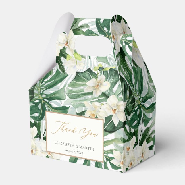 Monstera Leaves Tropical Foliage Wedding Shower Favour Box (Front Side)