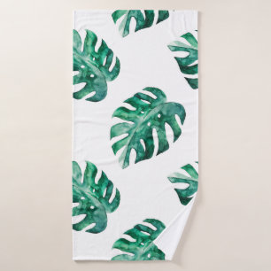 Monstera leaves. Tropical illustration pattern Bath Towel