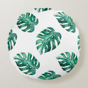 Monstera leaves. Tropical illustration pattern Round Cushion