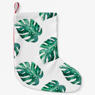 Monstera leaves. Tropical illustration pattern Small Christmas Stocking