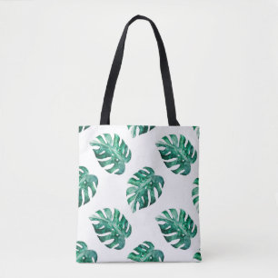 Monstera leaves. Tropical illustration pattern Tote Bag