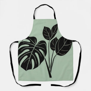 Monstera Leaves Tropical Minimalist Sage Apron