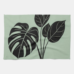 Monstera Leaves Tropical Minimalist Sage Tea Towel